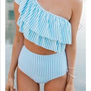 The Bermuda Striped Blue Swimsuit Bottom - Medium